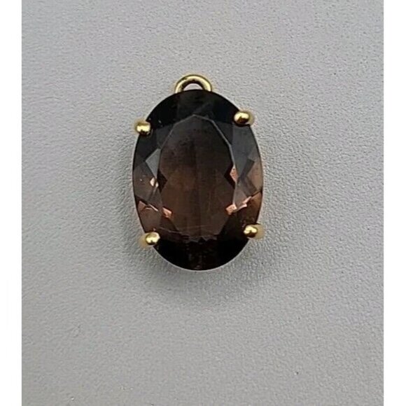 Natural Smoky Topaz Gold Wash Sterling Pendant 10 Carat Large Brown Gem Bling - Picture 1 of 12
